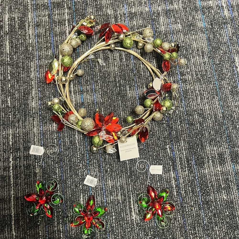 5 Pc Acrylic Christmas Flower Candle Ring Wreaths Mission Gallery‎ New 2012